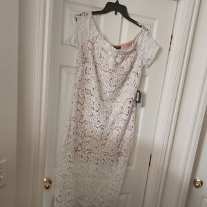 MARINA White Lace Midi Dress